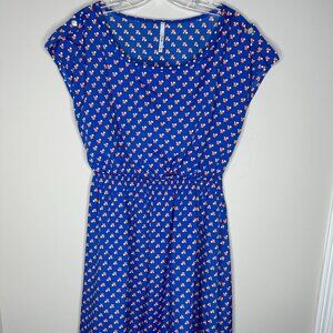 Trinity Size L Royal Blue with Orange & White Cap Sleeve High Low Dress